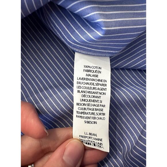 LL Bean Shirt Mens 16.5 - 32 Blue Wrinkle Resistant Long Sleeve Button Front - Picture 10 of 11